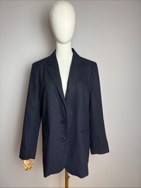 Women's Navy Single-Breasted Blazer Jacket